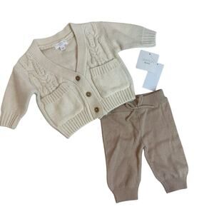 NWT Grayson Mini Newborn Sweater Outfit Cardigan Pants Beige Ivory Baby Boy